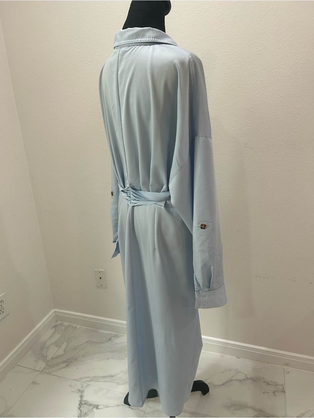 Antonio Melani Light Blue Ruched Waist Shirt Dress With Tie - Picture 7 of 11